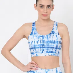 Silvertraq Blue & White Colourblocked Underwired Full Coverage Workout Bra-picture-36