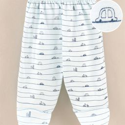 Child World Cotton Knit Footed Bootie Leggings Striped & Cars Printed - Turquoise-picture-13