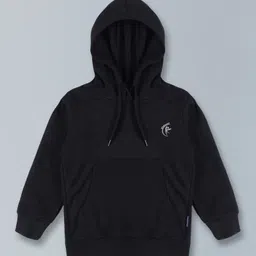 Kiddopanti Full Sleeves Placement Printed Hooded Sweatshirt - Black-picture-6