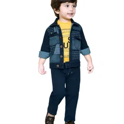 DOTSON Full Sleeves Text Printed Denim Jacket With Half Sleeves Text Printed Tee And Jeans - Yellow-picture-48