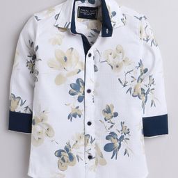Polka Tots Full Sleeves All Over Floral Printed Shirt - White & Yellow-image-24