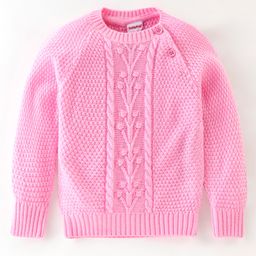 Babyhug 100% Acrylic Full Sleeves Cable Knit Design Sweater - Light Pink-picture-23