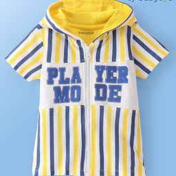 Babyoye 100% Organic Cotton with Eco-Jiva Finish Half Sleeves Stripes Hooded Shirts - Yellow-image-69