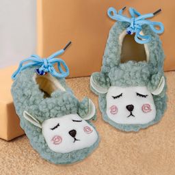 Baby Moo Sheep Detailed Stylish Velcro Anti Skid Booties - Olive Green-image-74