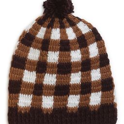 MayRa Knits Checked Detailed  Hand Knitted Cap - Brown-image-1