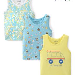 Babyoye Cotton Spandex KnitSleeveless Set of VestsWith Anti Bacterial Finish Car & Sun PrintPack of 3 - Multicolour-16