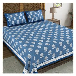 Blocks Of India Hand Block Printed Cotton Super King Size Bedsheet Blue Buti-12