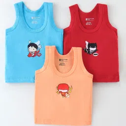 Bodycare Cotton Knit Sleeveless Vests DC Comic Superhero Print Print Pack Of 3 - Red Blue & Peach-picture-16