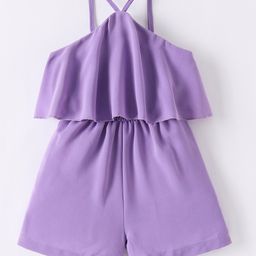 Kookie Kids Singlet Sleeves with Ruffles  Solid  Jumpsuit -  Purple-image-8