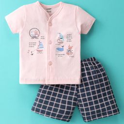 Cucumber Cotton Half Sleeves Night Suit With Teddy Print - Baby Pink-image-63