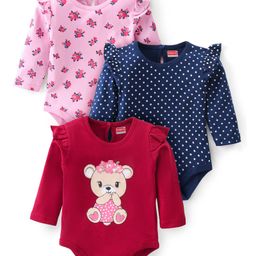 Babyhug 100% Cotton Interlock Full Sleeves Onesies with Frill Detailing Floral & Polka Dots Print Pack of 3 - Multicolour-image-5