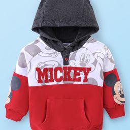 Babyhug Disney Cotton Knit Full Raglan Sleeves Hooded Sweatshirt with Cut & Sew Design & Mickey Mouse Graphics - Red & White-picture-14
