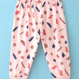 Ollypop Cotton Knit Full Length Lounge Pant with Abstract Print - Baby Pink-28