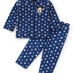 babyhug disney Babyhug Disney Cotton Knit Full Sleeves Front Open Night Suit With Stars & Mickey Mouse Print - Navy-picture-21