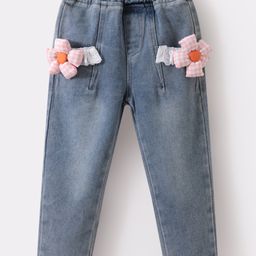 Kookie Kids Full Length Denim Jeans With Floral Applique - Grey-image-52
