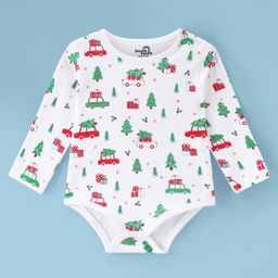 Doodle Poodle 100% Cotton Knit Full Sleeves Onesie Christmas & Car Print-White-picture-21
