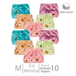 Chirsh Baby Cotton Cloth Nappies With String Pack Of 10 Cloth Diapers/Nappies (0-6 Months) Medium- Multi Color-13