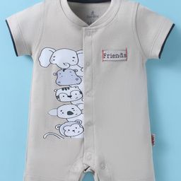 Child World Interlock Knit Half Sleeves Romper with Animal Print & Patch - Light Grey-image-39