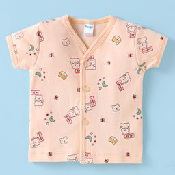 Tango Interlock Knit Half Sleeves Jhabla with Bear Print - Peach-image-88