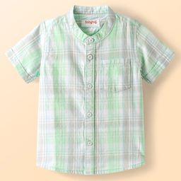 Babyhug 100% Cotton Woven Half Sleeves Mandarin Collar Checks Shirt- Lavender & Light Green-image-89