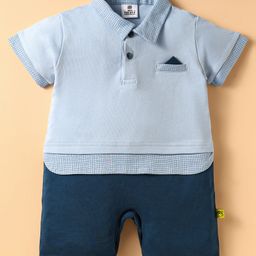 Mini Taurus Cotton Knit Half Sleeves Solid Romper - Blue-image-15