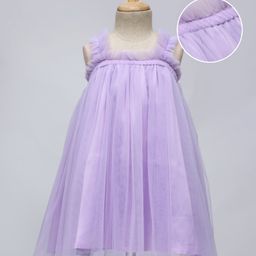 Mark & Mia Cotton Woven Sleeveless Solid Color Frock with Frill & Butterfly Applique At the Back -Lavender-image-63