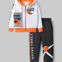 OLLINGTON ST. Cotton Poly Knit Full Sleeves Zipper Hoodie & Joggers- White & Grey-image-95