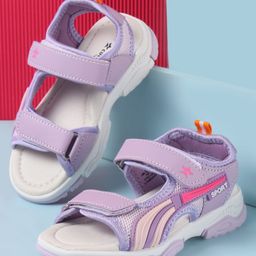 Cute Walk by Babyhug Velcro Closure Sandals with Tape & Text Applique - Purple-picture-1
