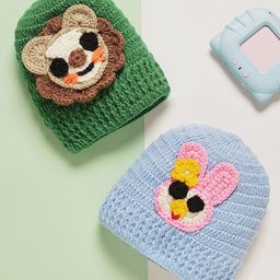 MayRa Knits Knitted Knit Pack Of 2 Animal Face Designed Crochet Caps - Green & Blue-picture-11
