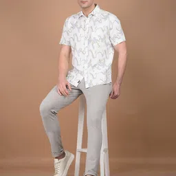 Crimsoune Club Men Classic Slim Fit Spread Collar Abstract Printed Cotton Casual Shirt-image-99
