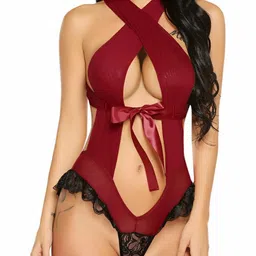 GuSo Shopee Women Maroon Net Baby Dolls-image-82