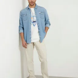 GUESS Men Spread Collar Solid Cotton Slim Fit Casual Shirt-image-9
