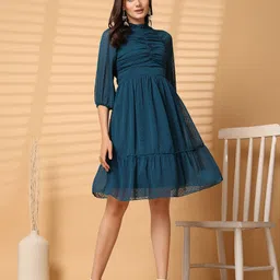 ARDITA Self Design Chiffon Fit & Flare Dress-image-90