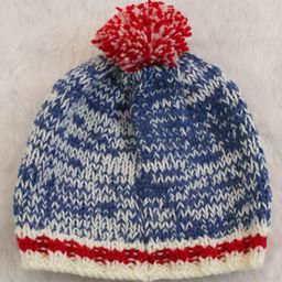Woonie Abstract Design Woven Handmade Bobble Cap - Blue image 2