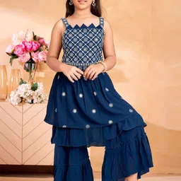 BAESD Girls Ethnic Motifs Embroidered Regular Kurta with Palazzos-image-84