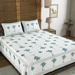 Myntra Elegant Homes White Printed Cotton 120 TC King Bedsheet Set 2.69 m X 2.69 m-image-24