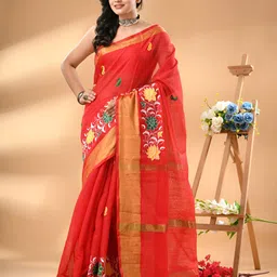 WoodenTant Floral Printed Zari Saree-image-24