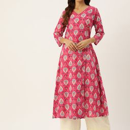 FERANOID Ethnic Motifs Printed Angrakha Pure Cotton Kurta-picture-39