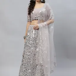 SHUBHKALA Grey Embellished Mirror Work Semi-Stitched Lehenga & Unstitched Blouse With Dupatta-picture-13