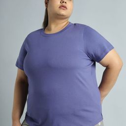 CULT Women Blue Cotton Plus Size Play Day Regular Fit T-shirt-image-47