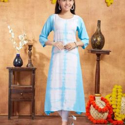 Aarika Kids Sky Blue & White Printed Kurti-image-96