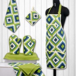 Swayam Green & Blue Kitchen Apron Combo - Set of 8-29