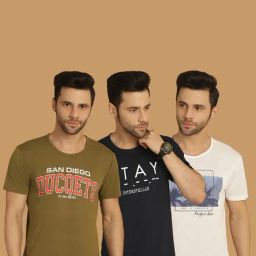 Vimal Jonney Multicolor Regular Fit Printed Crew T-Shirt - Pack of 3-image-71