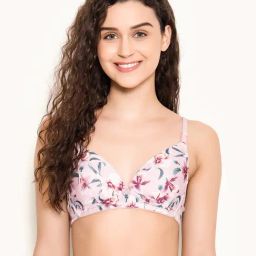 Clovia Pink Printed Half Coverage Padded Plunge Bra-image-54