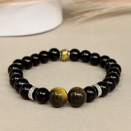 SANAA CREATIONS Night Ember Unisex Onyx Beaded Elasticated Bracelet-image-1