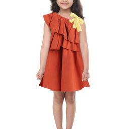 Kids On Board Orange Pure Cotton A-Line Ruffle Dress-image-65