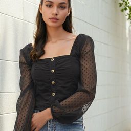 Stylecast X Slyck Black Square Neck Long Sleeves Crop Top-image-59