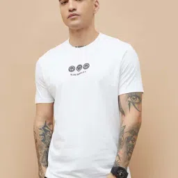 Smileyworld White Cotton Regular Fit Printed T-Shirt-picture-7