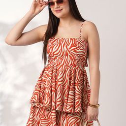 Globus Abstract Print Square Neck Strappy Shoulder Back Tie-Up Mini Party Wear Playsuit-picture-4
