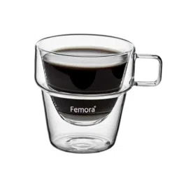 Femora Double Wall Transparent Glass Heat Resistant Coffee Mugs With Handle (0.235 L) - Set of 4 image 5